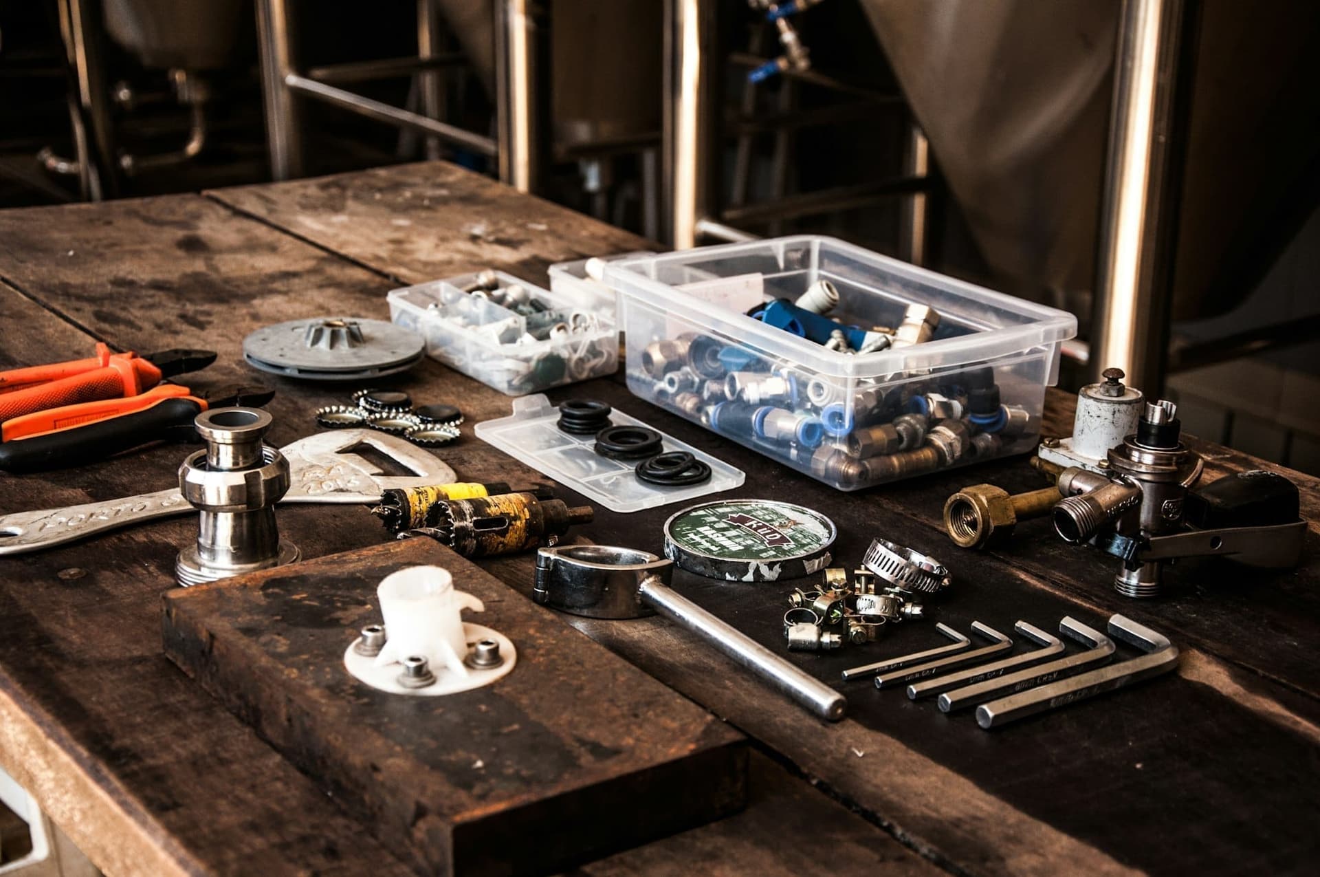Flat lay of a mechanical tool set